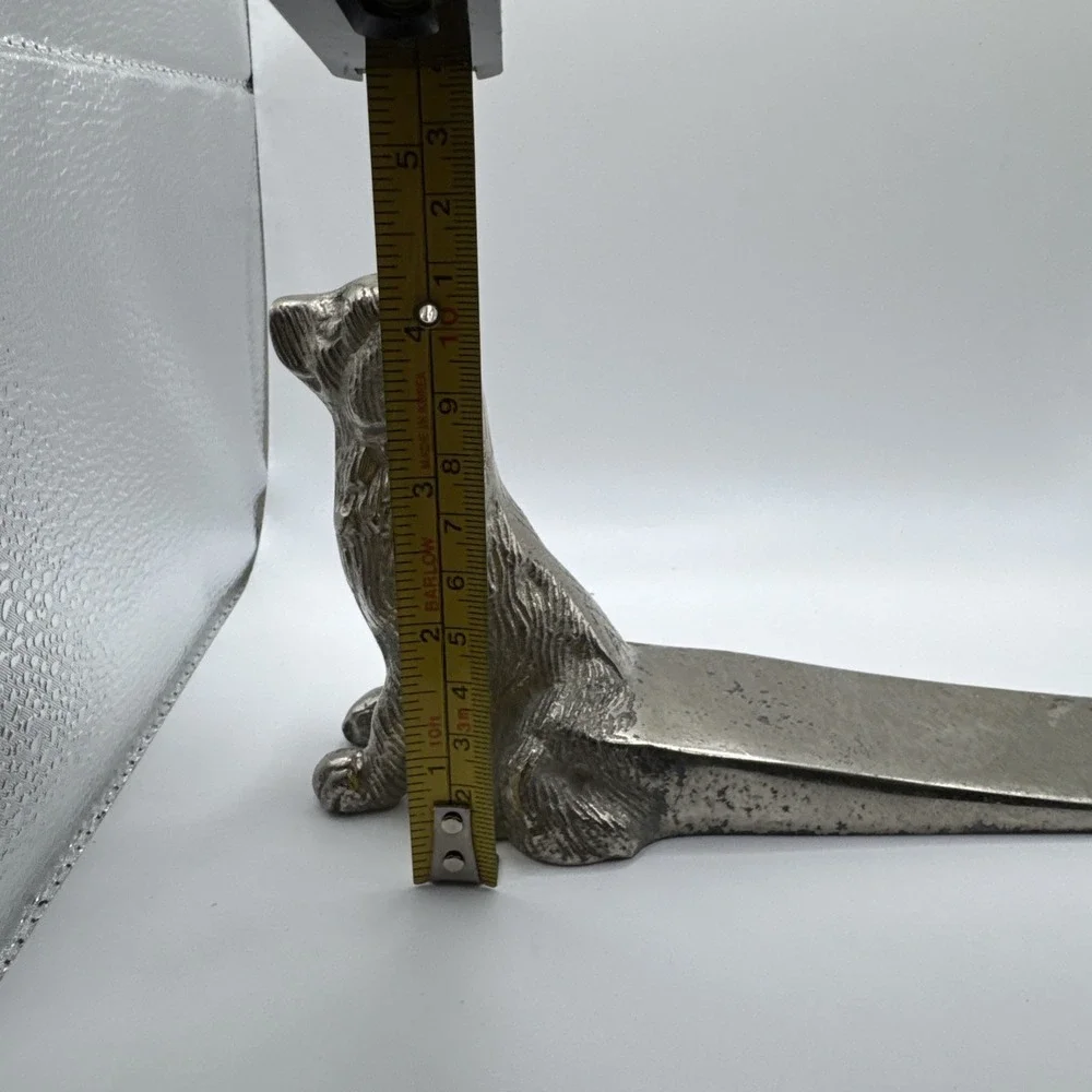 Vintage Metal Dog Doorstop Retriever Wedge Silver Tone
